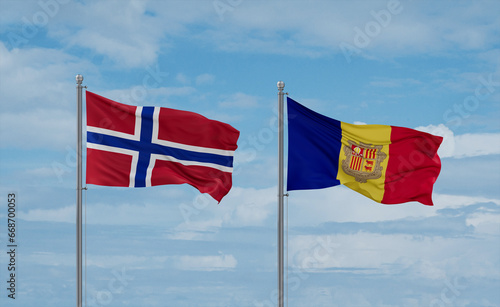 Norway and Andorra national flags, country relationship concept