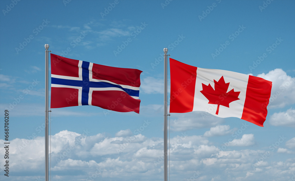 Canada and Norway flags, country relationship concept