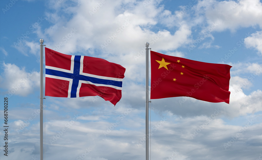 China and Norway flags, country relationship concept China and Norway flags, country relationship concept