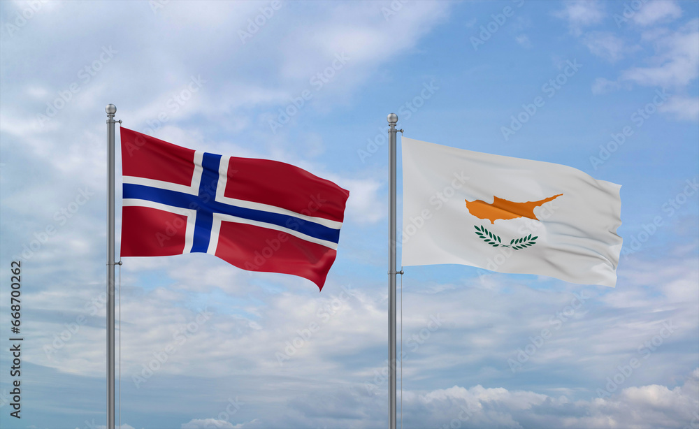 Cyprus and Norway flags, country relationship concept Cyprus and Norway flags, country relationship concept