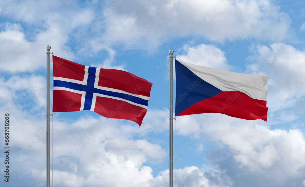 Naklejka premium Czech Republic and Norway flags, country relationship concept
