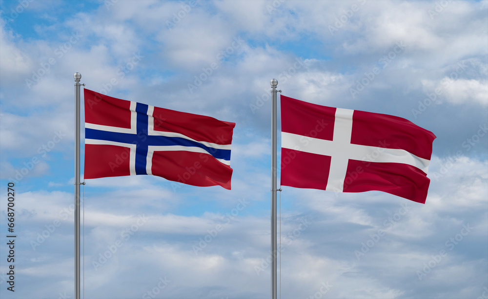 Denmark and Norway flags, country relationship concept