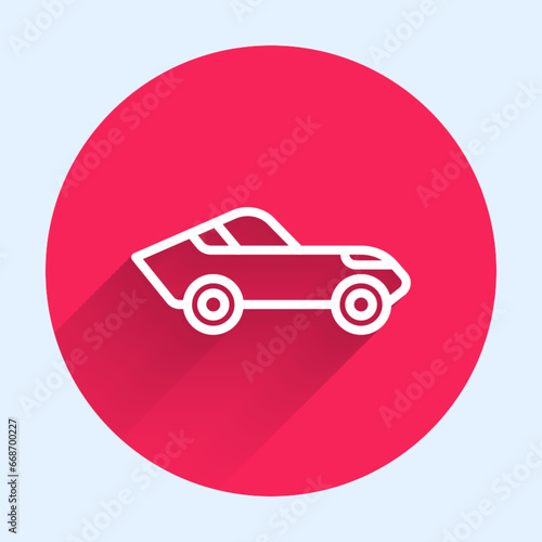 White line Car icon isolated with long shadow background. Red circle button. Vector © Vadim