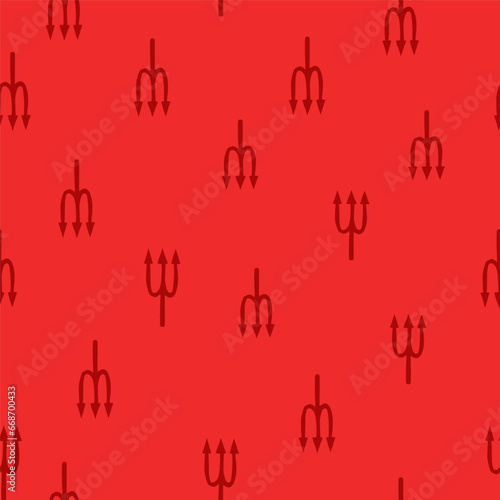 Vector seamless pattern with devil fork on red. Devil pattern. Halloween background. Hell background. Vector illustration