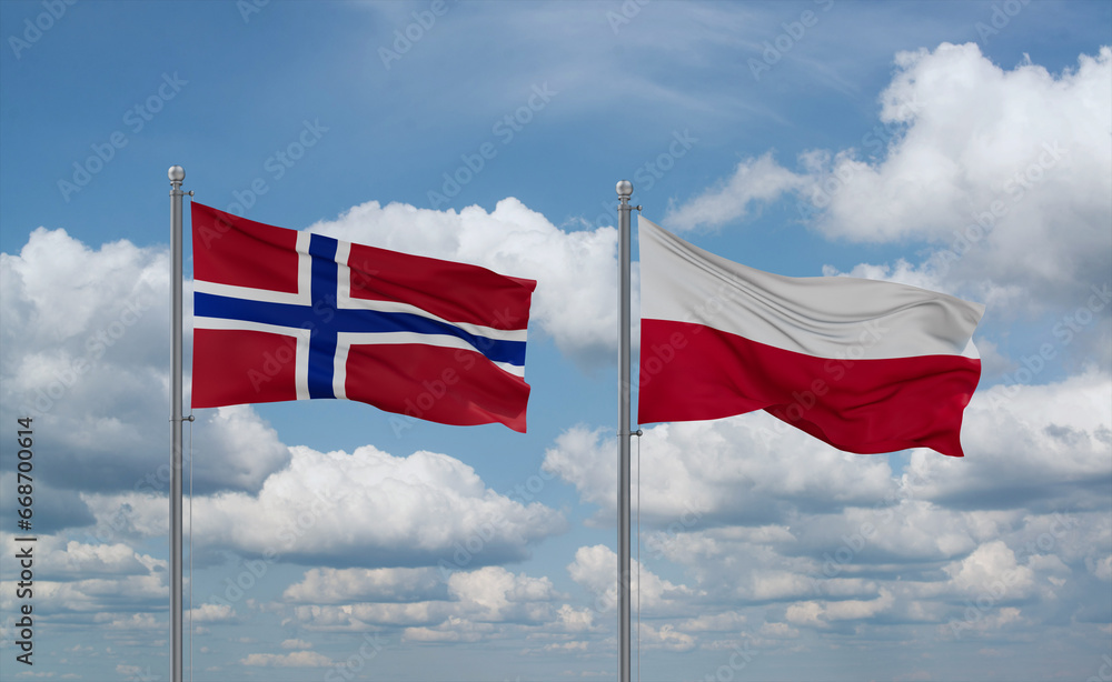 Poland and Norway flags, country relationship concept Poland and Norway flags, country relationship concept