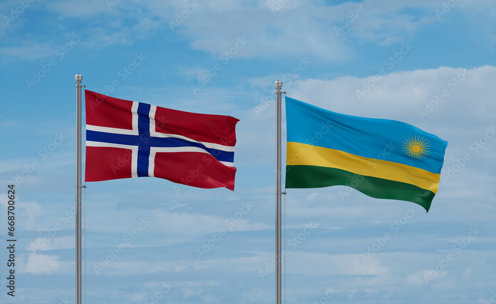 Rwanda and Norway flags, country relationship concept Rwanda and Norway flags, country relationship concept