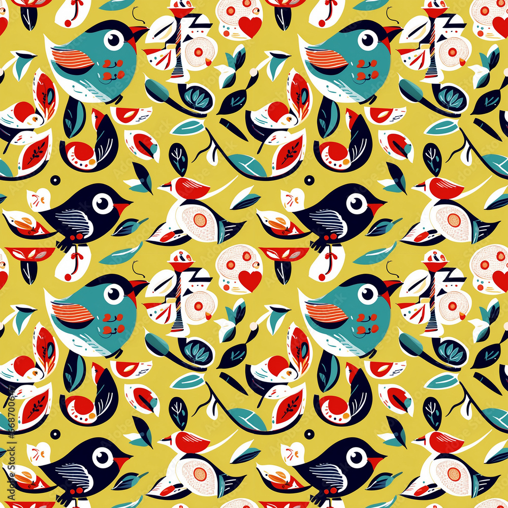 bird and flower theme seamless pattern, seamless pattern - generative ai bird and flower theme seamless pattern, seamless pattern - generative ai