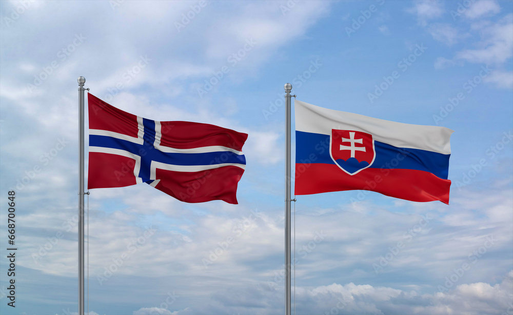 Slovakia and Norway flags, country relationship concept Slovakia and Norway flags, country relationship concept