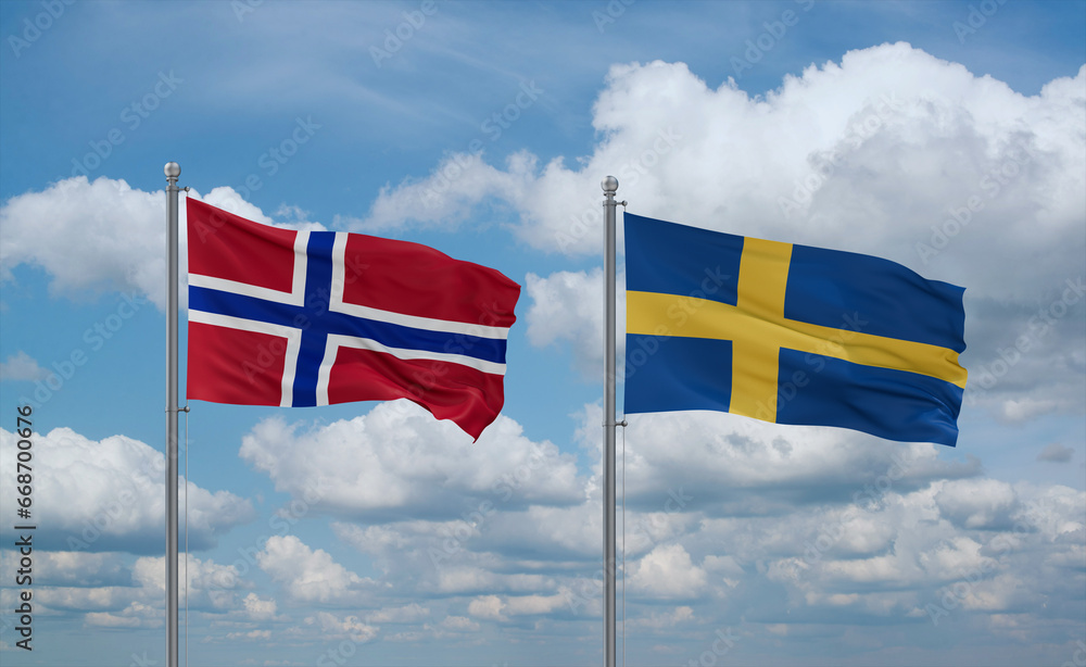 Sweden and Norway flags, country relationship concept Sweden and Norway flags, country relationship concept