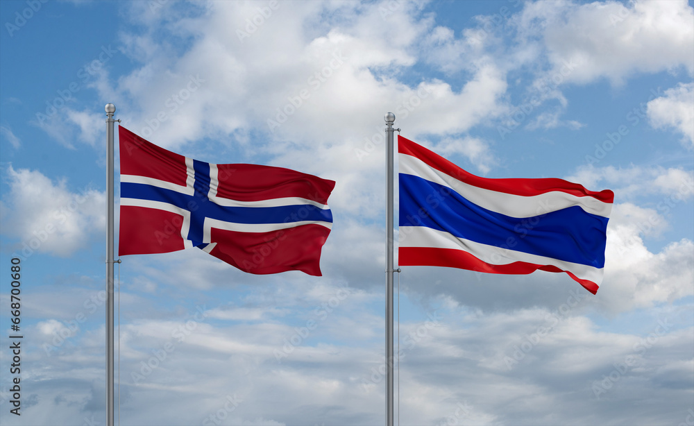 Thailand and Norway flags, country relationship concept