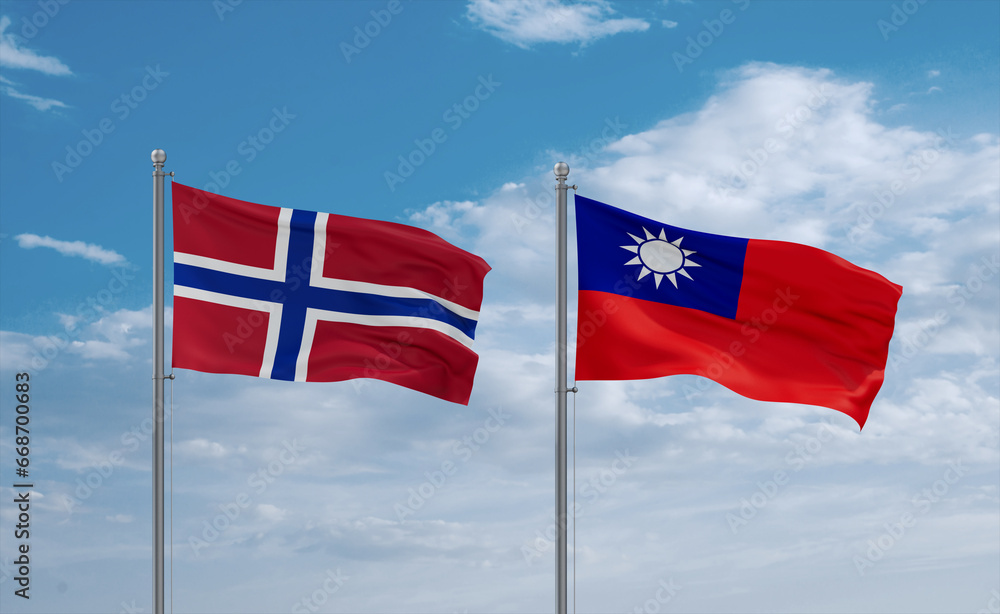Taiwan and Norway flags, country relationship concept Taiwan and Norway flags, country relationship concept