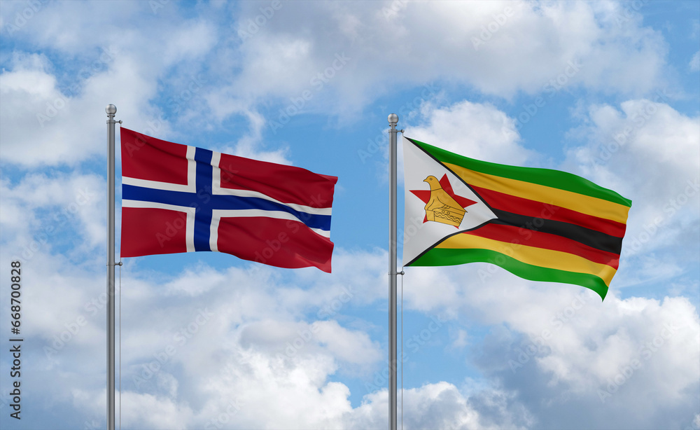 Zimbabwe and Norway flags, country relationship concept Zimbabwe and Norway flags, country relationship concept