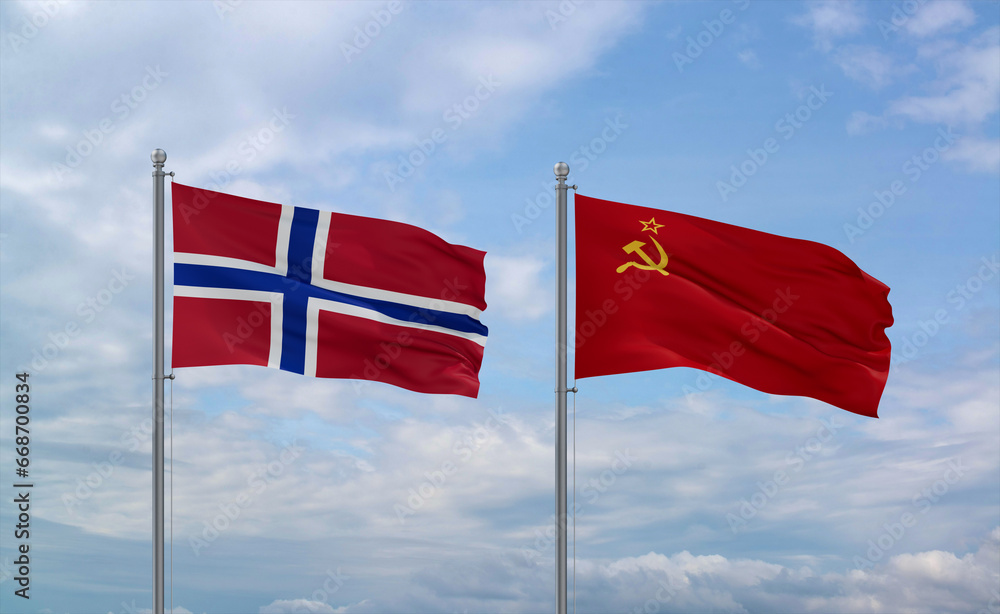 Soviet Union and Norway flags, country relationship concept Soviet Union and Norway flags, country relationship concept