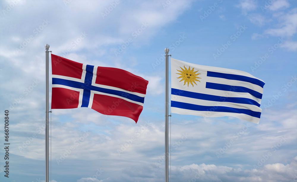 Uruguay and Norway flags, country relationship concept Uruguay and Norway flags, country relationship concept
