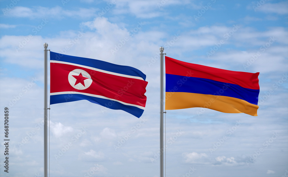 Armenia and North Korea flags, country relationship concept Armenia and North Korea flags, country relationship concept