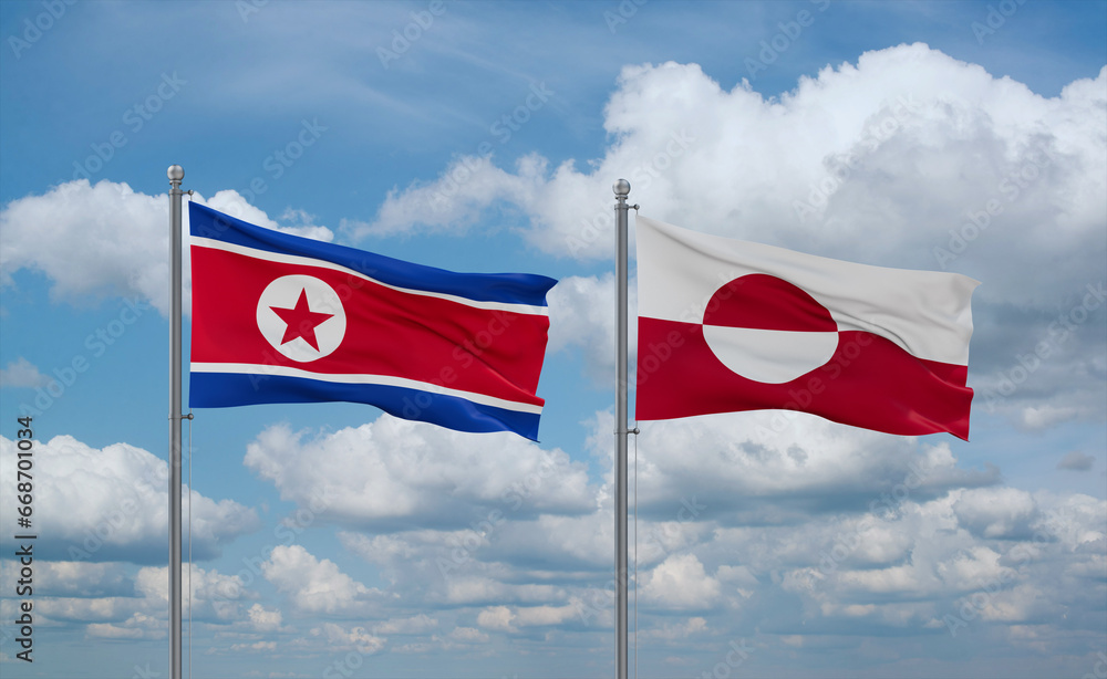 Greenland and North Korea flags, country relationship concept Greenland and North Korea flags, country relationship concept
