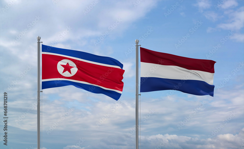 Netherlands and North Korea flags, country relationship concept Netherlands and North Korea flags, country relationship concept