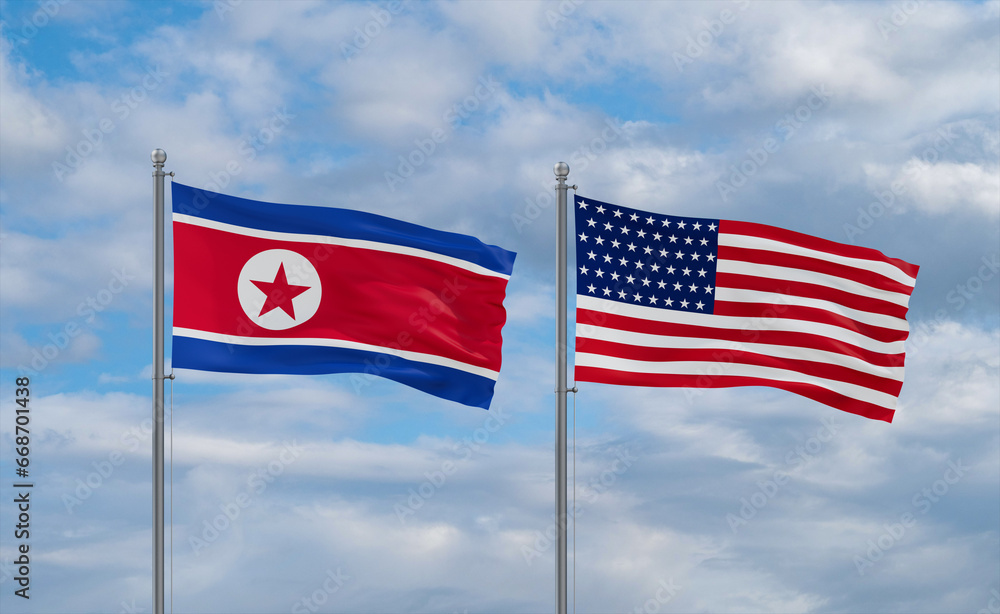 USA and North Korea flags, country relationship concepts