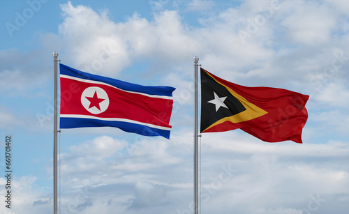 East Timor and North Korea flags, country relationship concept