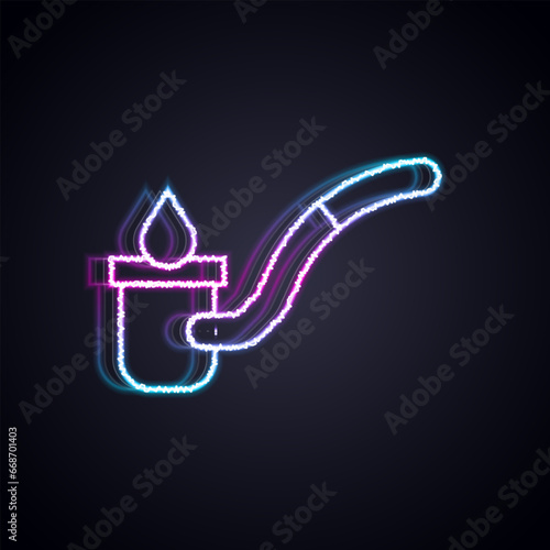 Glowing neon line Sauna ladle icon isolated on black background. Vector