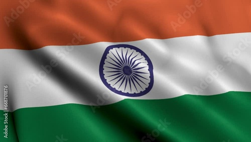 India Flag. Waving  Fabric Satin Texture Flag of India 3D illustration. Real Texture Flag of the Republic of India 4K Video