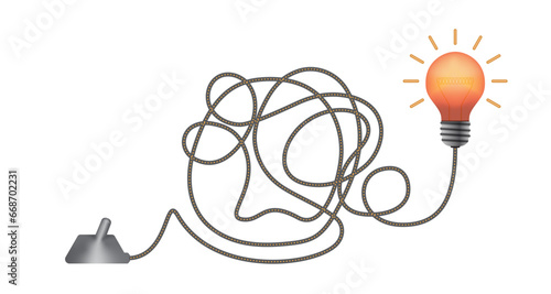 3d light bulb with haywire cable with switch, business idea vector. Business concept design to use in idea, brainstorm, learning, strategy, thinking, inspiration, teamwork projects and presentations. 