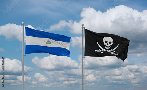 Pirate and Nicaragua flags, country relationship concept