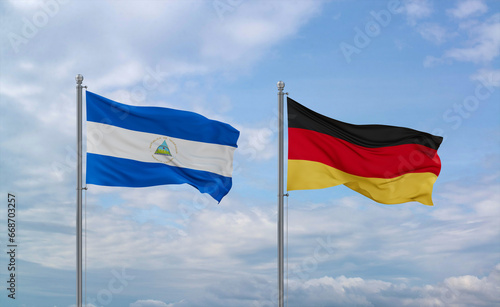 Germany and Nicaragua flags, country relationship concept