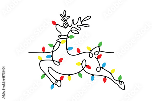 reindeer line art with christmas light 