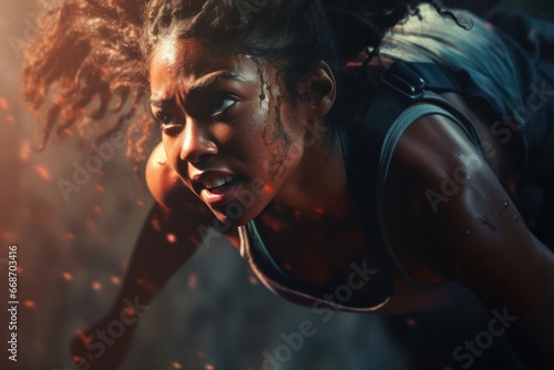 Black Female Cragsman Sport Climbing Background Generative AI