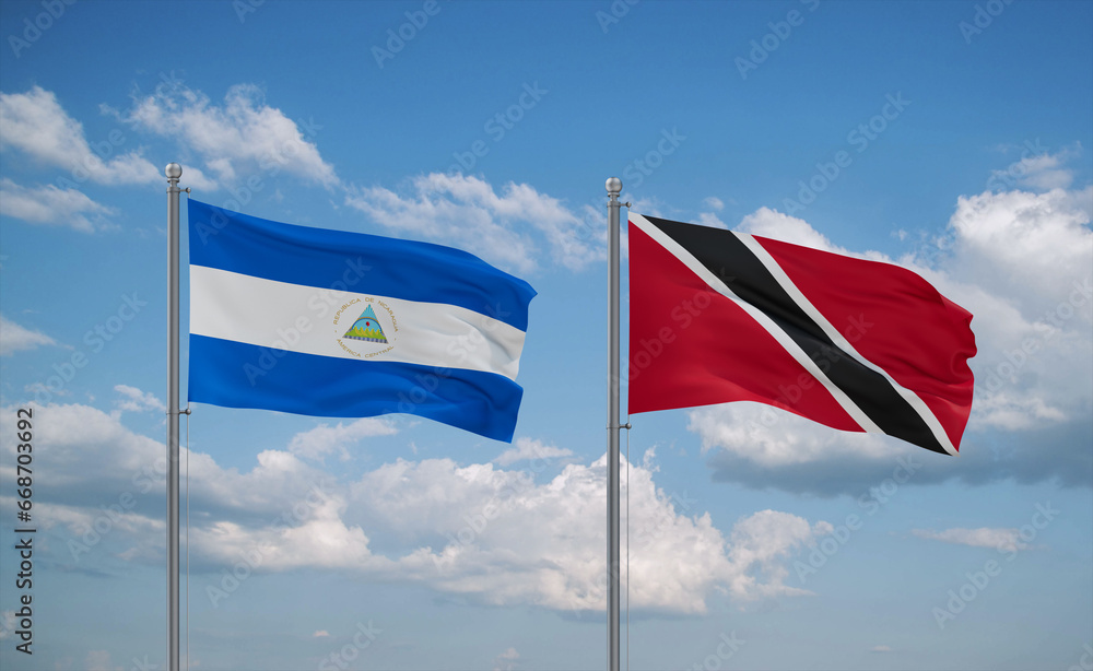 Trinidad and Tobago and Nicaragua flags, country relationship concept Trinidad and Tobago and Nicaragua flags, country relationship concept