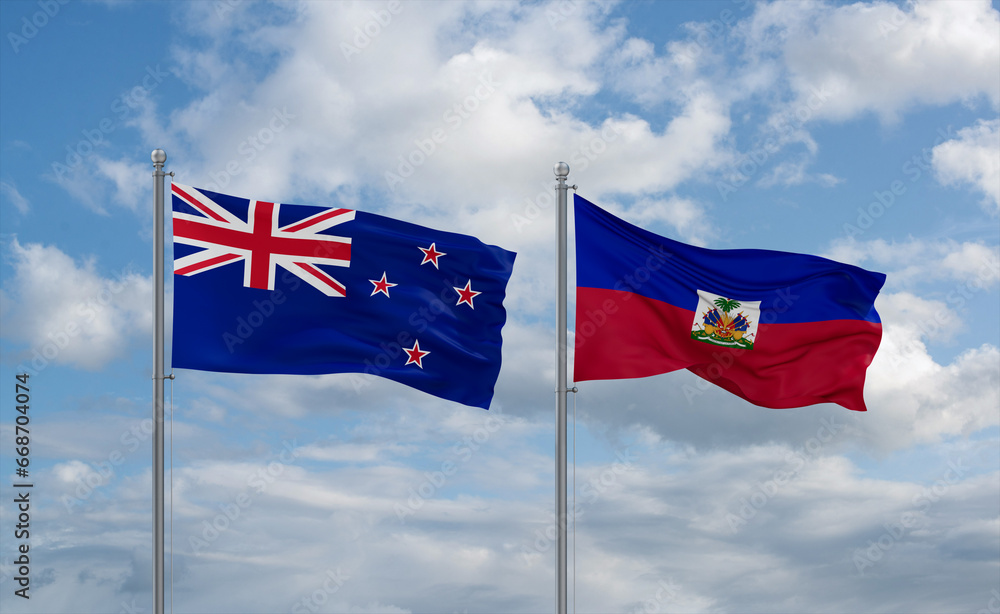 Haiti and New Zealand flags, country relationship concept Haiti and New Zealand flags, country relationship concept