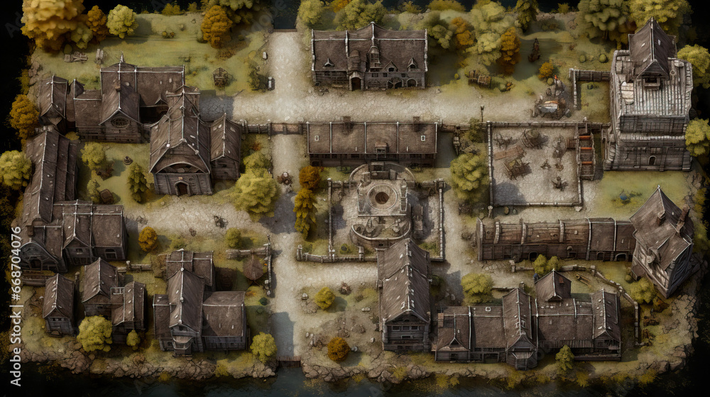 DnD Map Medieval Village from Above