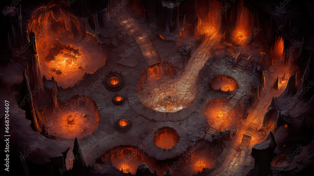 DnD Map "Vast Flame Cavern Overlook" - obrazy, fototapety, plakaty 