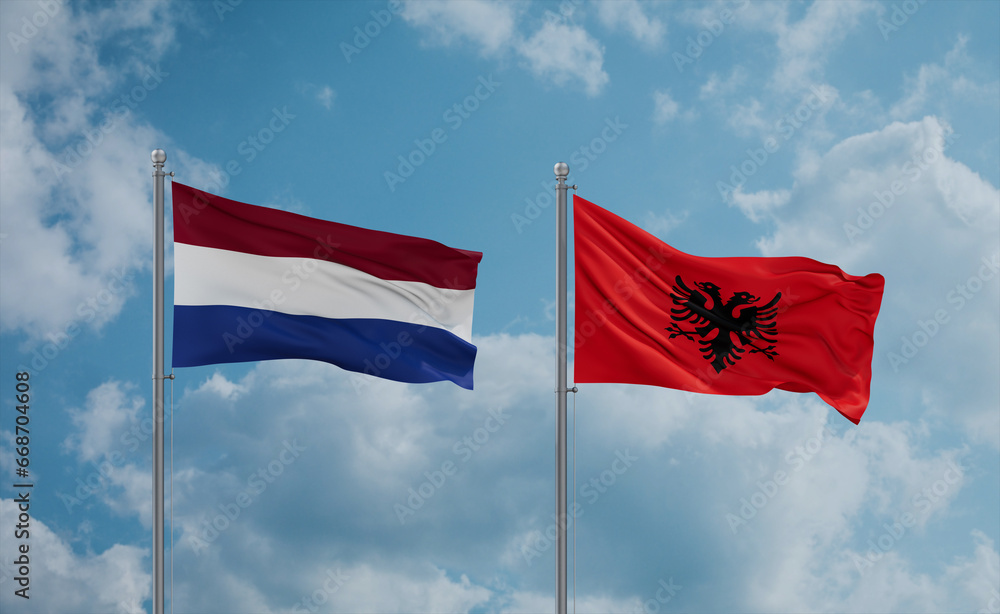 Netherlands and Albania national flags, country relationship concept Netherlands and Albania national flags, country relationship concept