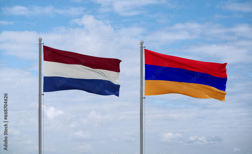 Armenia and Netherlands flags, country relationship concept Armenia and Netherlands flags, country relationship concept