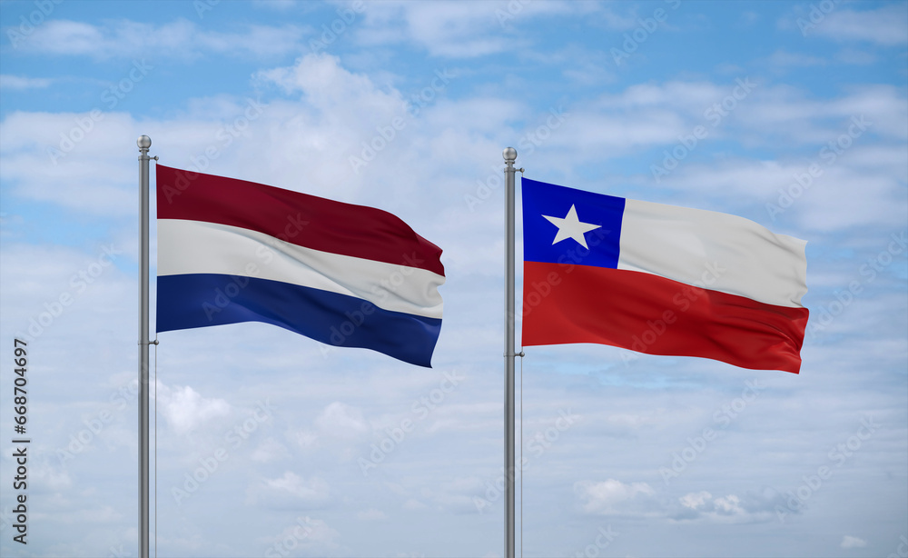 Chile and Netherlands flags, country relationship concept Chile and Netherlands flags, country relationship concept