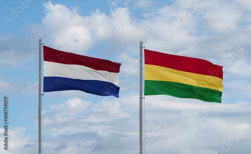 Bolivia and Netherlands flags, country relationship concept