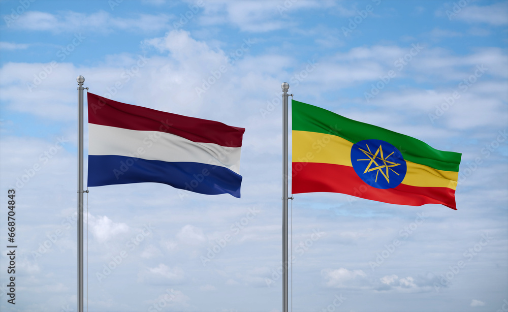 Ethiopia and Netherlands flags, country relationship concept Ethiopia and Netherlands flags, country relationship concept