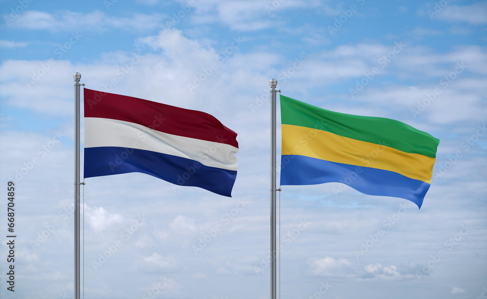 Gabon and Netherlands flags, country relationship concept Gabon and Netherlands flags, country relationship concept
