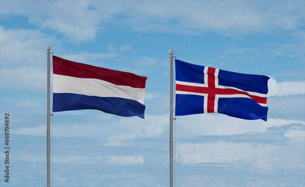 Iceland and Netherlands flags, country relationship concept Iceland and Netherlands flags, country relationship concept