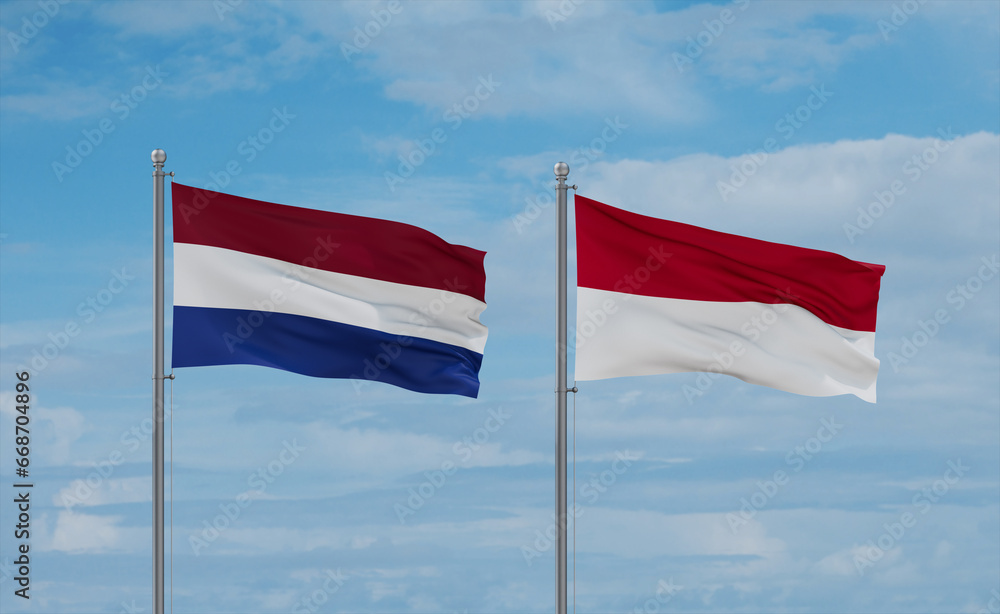 Indonesia and Netherlands flags, country relationship concept Indonesia and Netherlands flags, country relationship concept