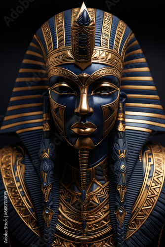 Ancient Egyptian Golden Mask of Pharaon on a black background. Generative AI photo