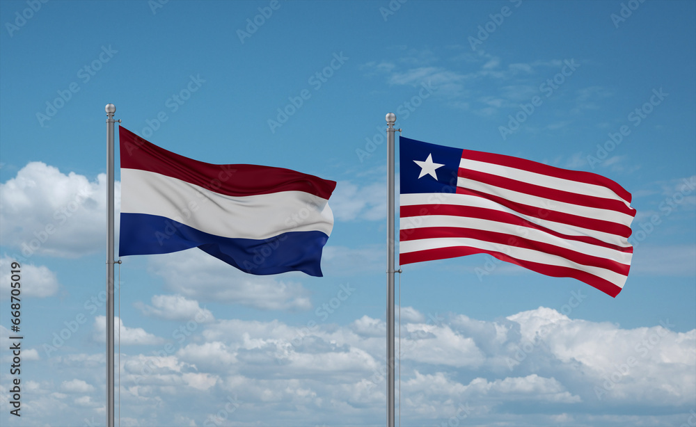 Liberia and Netherlands flags, country relationship concept