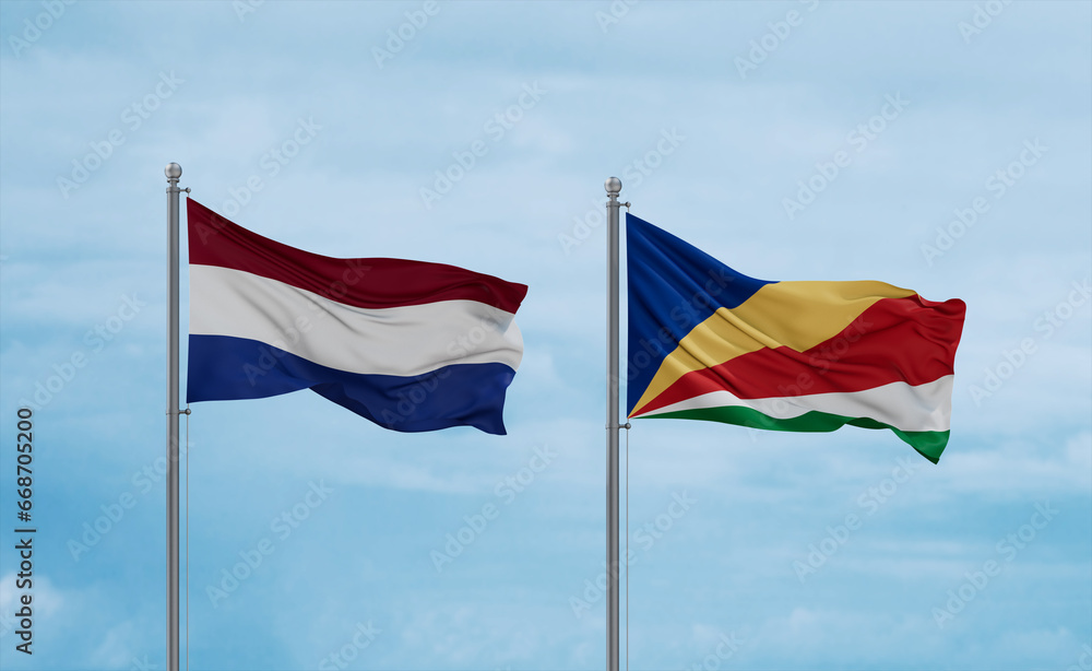 Seychelles and Netherlands flags, country relationship concept Seychelles and Netherlands flags, country relationship concept