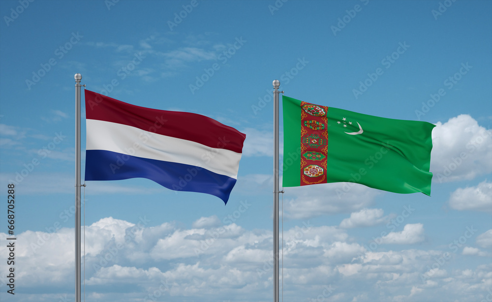 Turkmenistan and Netherlands flags, country relationship concept Turkmenistan and Netherlands flags, country relationship concept
