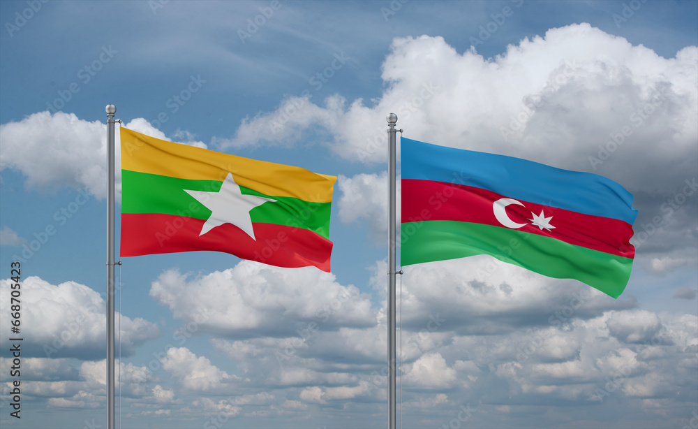 Azerbaijan and Myanmar flags, country relationship concept Azerbaijan and Myanmar flags, country relationship concept