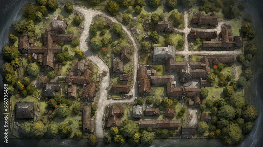 DnD Map Aerial View of Orc Village.
