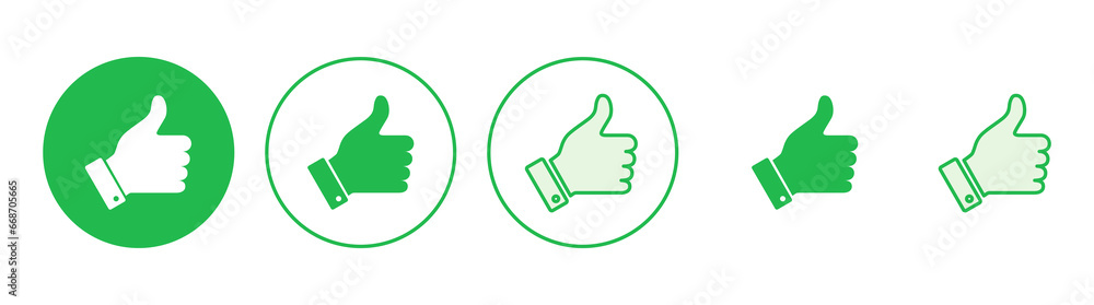 Thumbs up icon set. Hand like. Like icon vector. Thumbs up icon set. Hand like. Like icon vector.