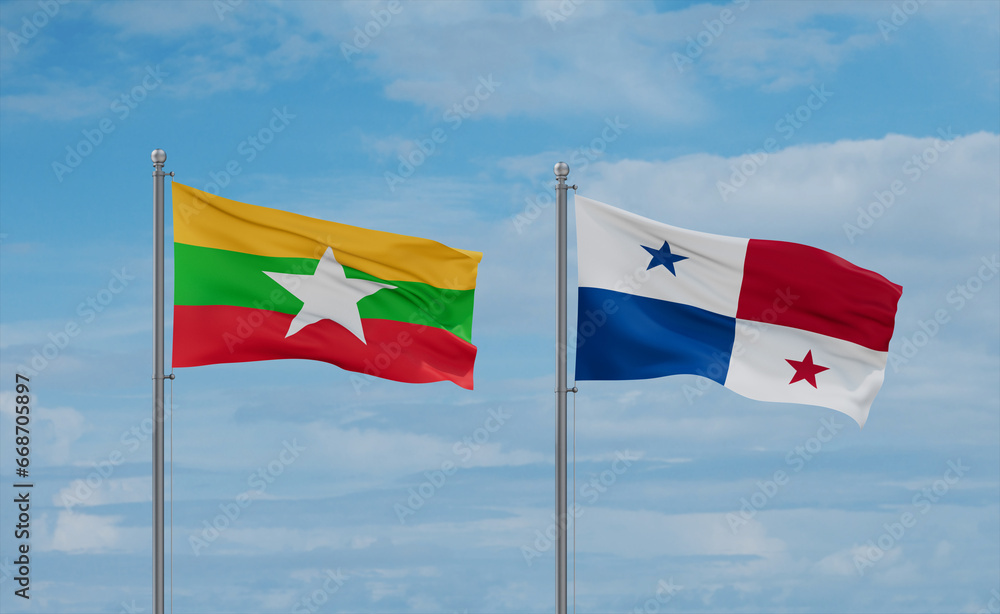 Panama and Myanmar flags, country relationship concept Panama and Myanmar flags, country relationship concept
